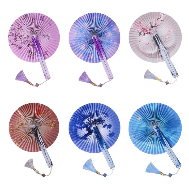 Handheld Hand Fan With Pendant Magnetic Folding Fan For Women Vintaged Shape Paper Fan For Weddings And Decorations