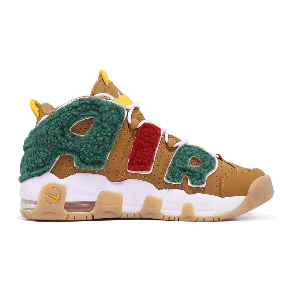 Nike Air More Uptempo Wheat Mid Top Vintage Basketball Shoes GS Red Green Brown DQ4713-700(TeamTen-)