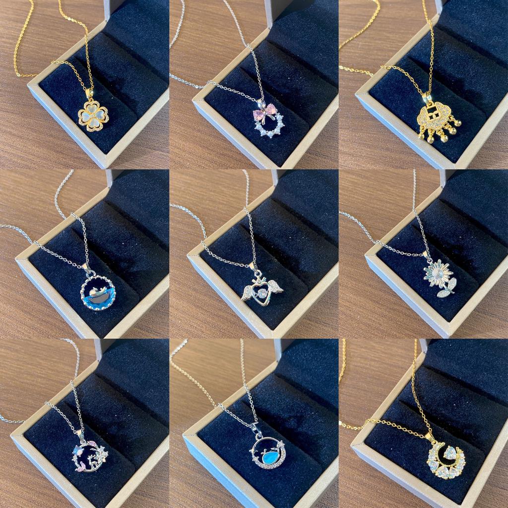 Light Luxury Full Diamond Inlaid Zircon Titanium Steel Clavicle Chain Fairy Versatile Delicate Necklace Gift for Girlfriend