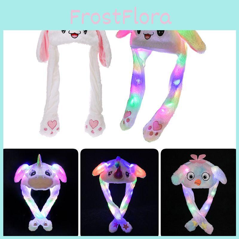 Entzückende Cartoon-Hasen-Damenmütze mit beweglichen Plüsch-Hasenohren und leuchtenden Ohrenklappen