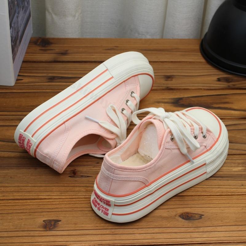 Scarpe da Ginnastica da Donna in Tela Autunnali Suola Spessa Scarpe Sportive Casual Comode Antiscivolo Moda Punta Tonda Stringate Scarpe con Plateau
