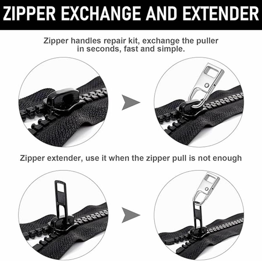 5 Pcs Zipper Pull Replacement Zipper Repair Kit Zipper Slider Pull Tab Metal Zipper Fixer Head for Luggage Backpack Jacket Suitcase Coat