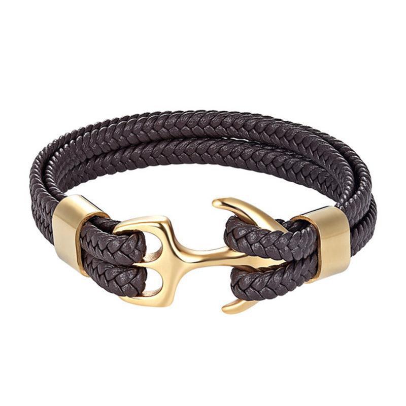 2026 Men's Anchor Bracelet Vintage Woven Leather Rope Multilayer Leather Bracelet
