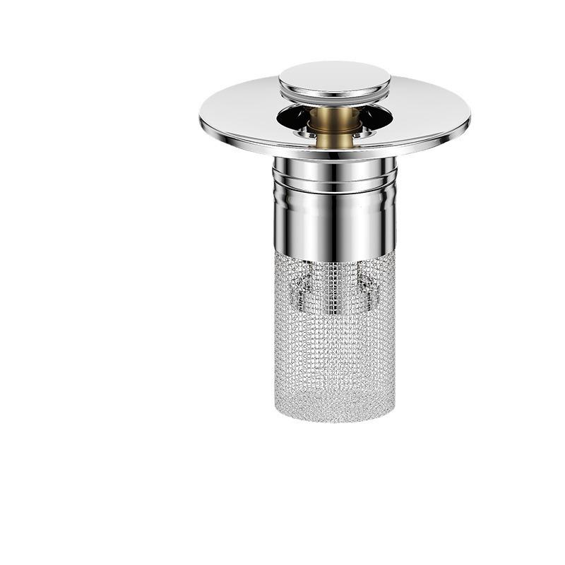 Stainless Steel Pop-up Drain Stopper & Filter for Washbasins - Universal Fit, Anti-Hair Clog Prevention.