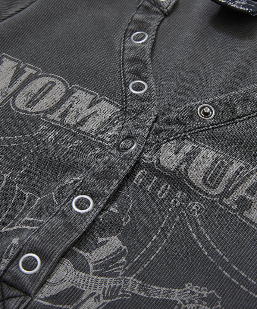 Nomaenyueol No Religion Henley Baby Tee - Washed Charcoal