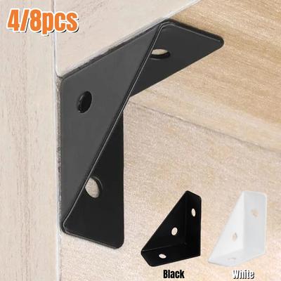 4/8 Peças Suportes de Ângulo de Aço Pesado, Suporte de Ângulo Reto 90°, Suportes de Canto Triangulares, Suporte de Reforço de Móveis Durável