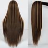 Lange gerade braune und goldene Perücke, synthetische Perücken für Frauen, natürlicher Mittelteil, Spitzenperücke, hitzebeständige Faser, natürlich aussehende Perücke
