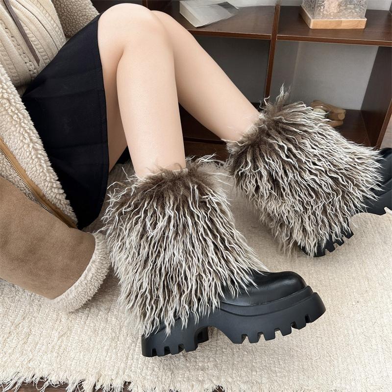Winter Women's Versatile Fashion Platform Fluffy Booties  New Warm Thickened Cold-proof Cotton Shoes