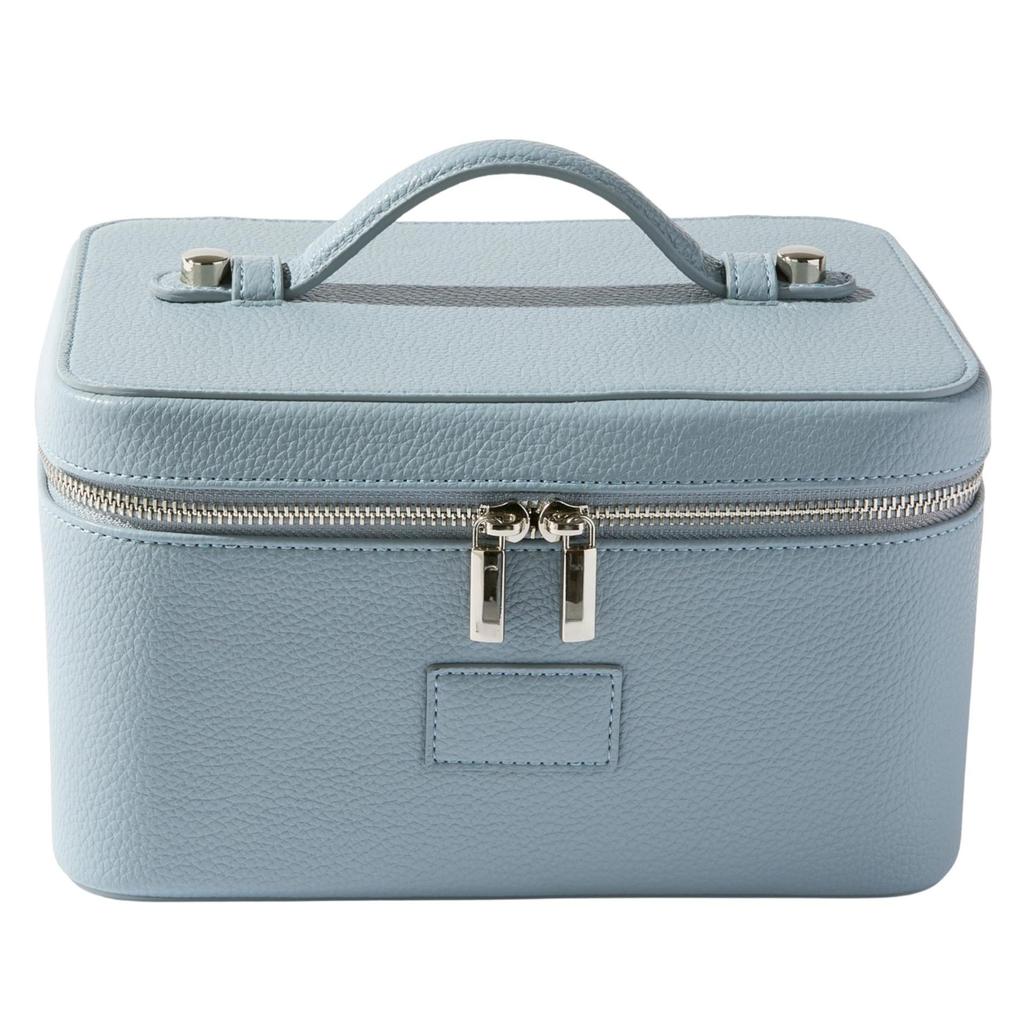 Tragbare Kosmetiktasche aus Cross-Grain-Leder mit goldener Hardware - Reise-Organizer für Make-up und Hautpflege