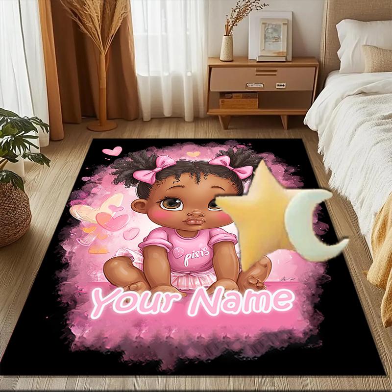 1PC Custom Name Pink Hearts Baby Girl Theme Floor Mat Ideal for Living Room, Game Rooms, Office, Bedroom Floor Mat Playful Design