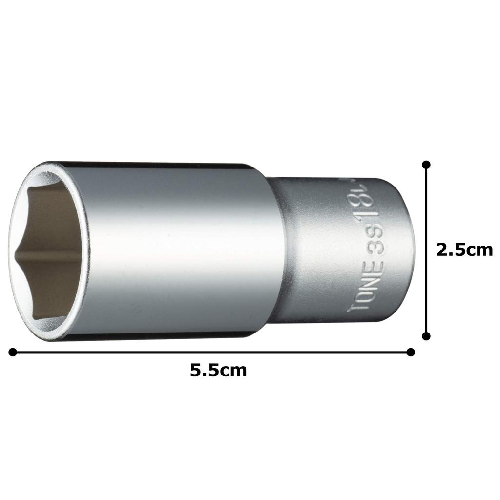 Tone Deep Socket 18mm Width 3S-18L (Hexagonal), 9.5mm (3/8") Drive,