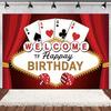 Casino Poker Chips Theme Birthday Party Decorations Playing Cards Money Golden Glitters Red Curtain BalloonS Cake Topper Banner