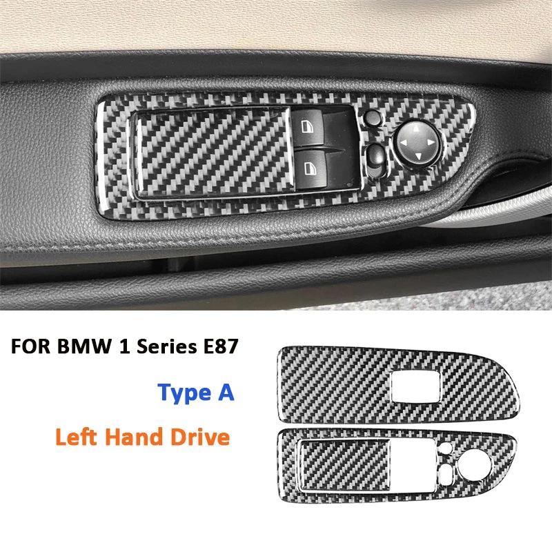 2PCS For BMW 1 Series E87 2008-2013 Carbon Fiber Auto Interior Power Window Lifter Switch Buttons Panel Frame Decoration Sticker