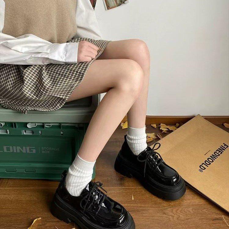 Thick-soled Heightening Loafers Women's 2024 Autumn New Commuter Retro Versatile and Thin British Style Black Small Leather Shoes