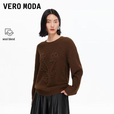 Women's 3D Floral Wool Blend Round Neck Sweater