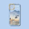 INS Purple Blue Sunset Snow Mountain Phone Case For iPhone 14 15 13 12 11Pro Max XR X XS Natural Scenery Shockproof Bumper Cover