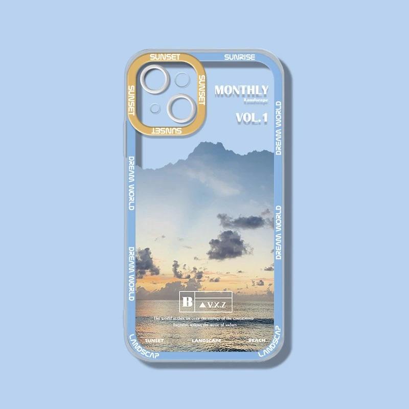 INS Purple Blue Sunset Snow Mountain Phone Case For iPhone 14 15 13 12 11Pro Max XR X XS Natural Scenery Shockproof Bumper Cover