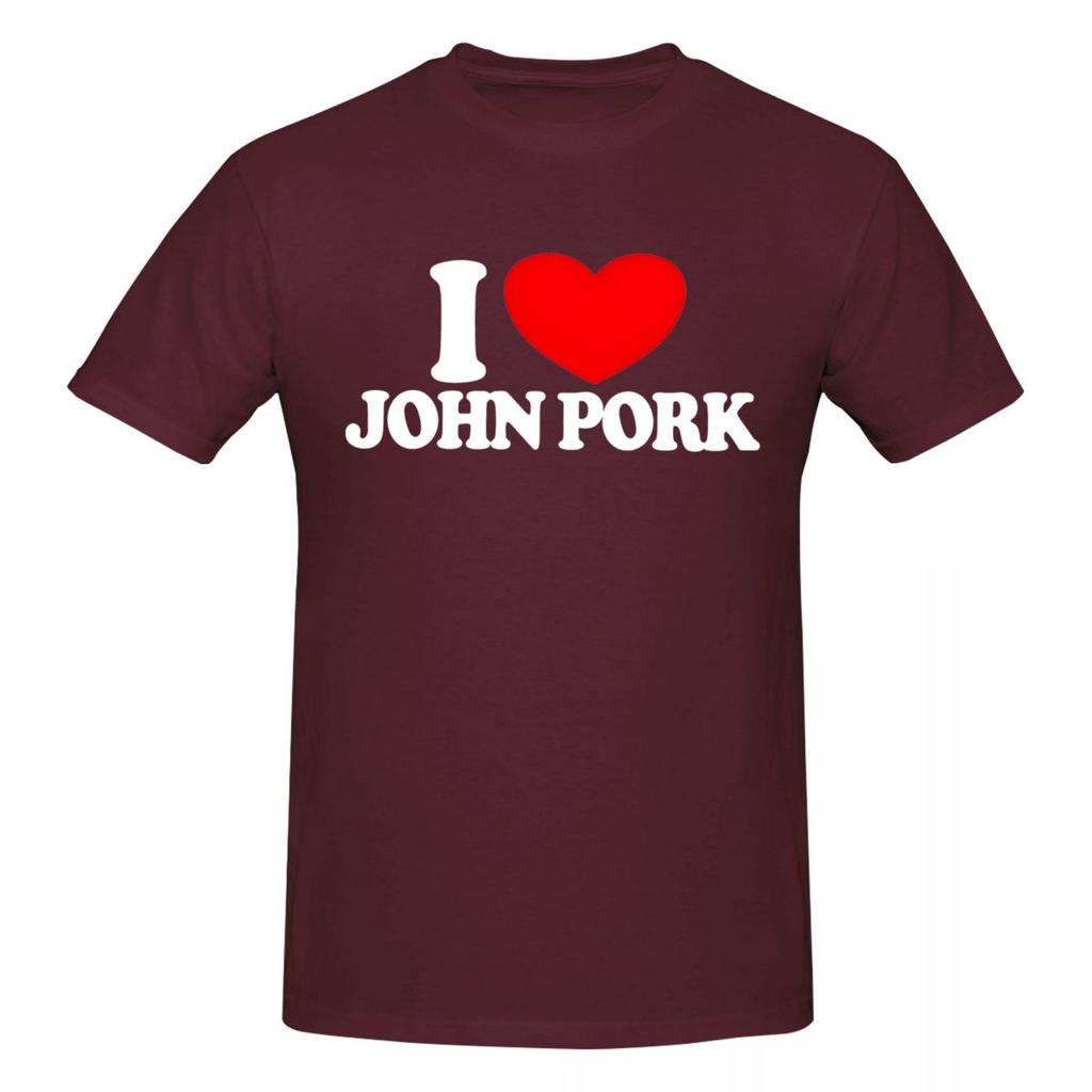 Women Unisex T-Shirts I Love John Pork Red Heart Vintage Cotton Tees Short Sleeve T Shirt Crewneck Clothing Printed
