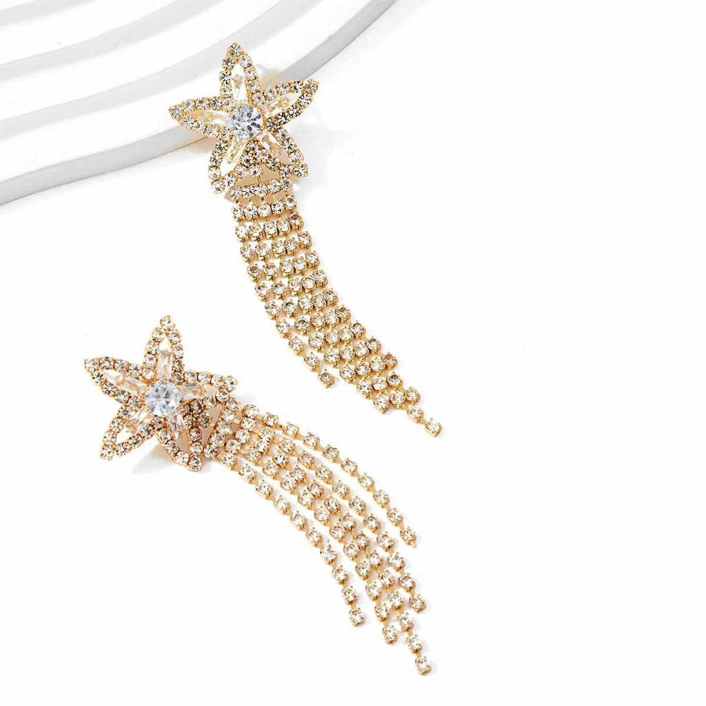 Zirconia Five-Pointed Star Tassel Stud Earrings - Elegant Korean Light Luxury Jewelry