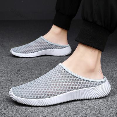 Fashion Couple's Large Size Shoes 2025 Summer Breathable Fly Weave Half Casual Shoes Woman Outdoor Lightweight Slip On Slippers Men