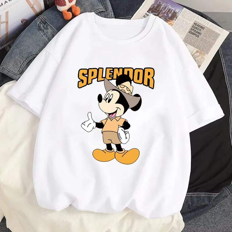 Cartoon Trendy Casual TShirt Printed with Mickey Mouse and Minnie Mouse Fun Pattern Unisexs Short Sleeve Street Loose