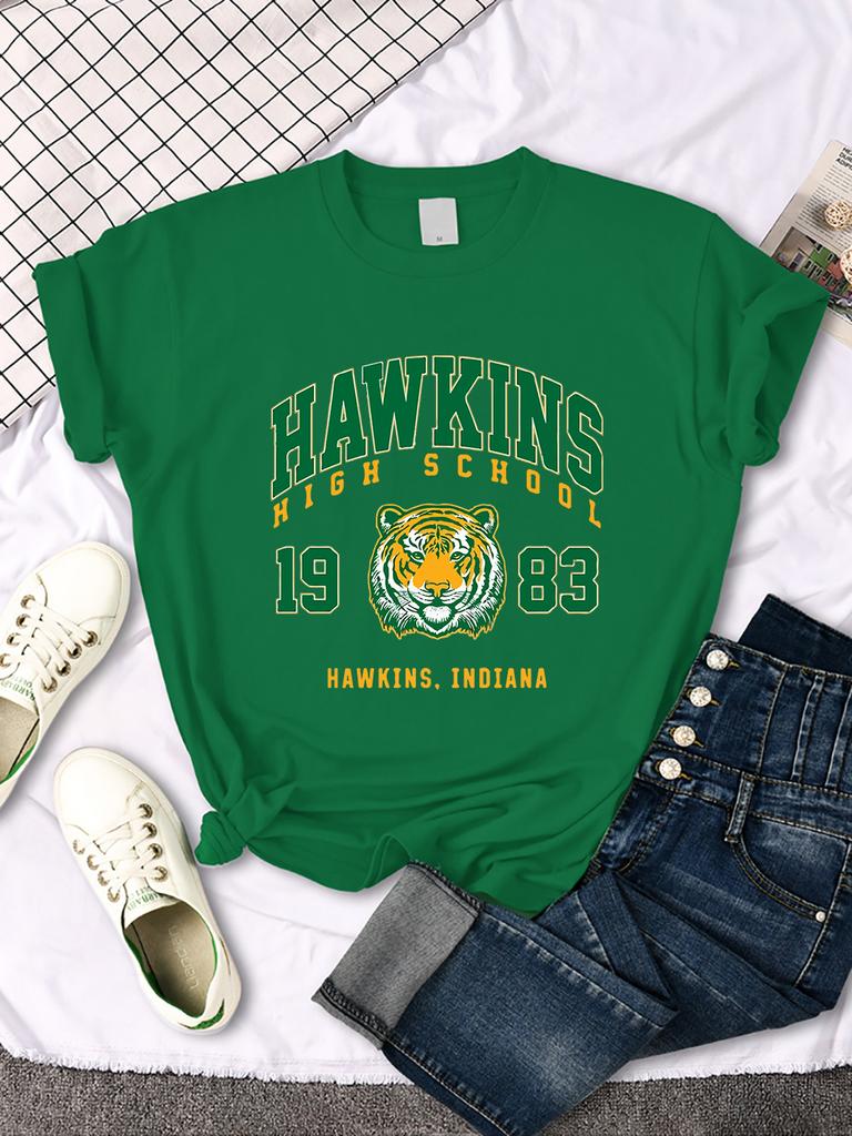 Hawkins High School 1983 Tryckt Dam T-shirt Nya Harajuku T-shirts Streetmode Streetwear Casual Rundhals Kläder