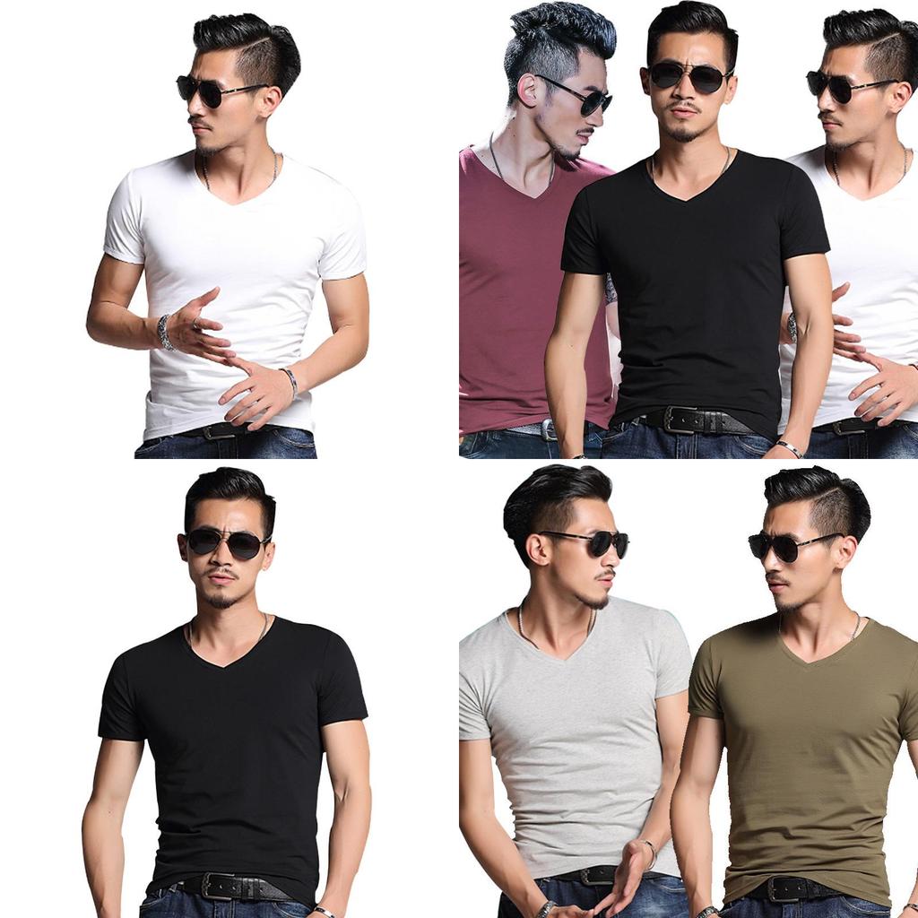 Mens Summer Casual Fashion V-neck T-shirt In Premium Quality Solid Colors