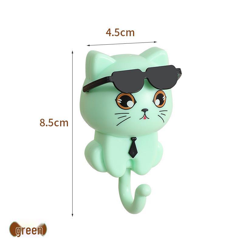 Cartoon Black Cat Adhesive Hook: Hole-Free, Strong Clothes & Key Hanger with Rotating Eyes