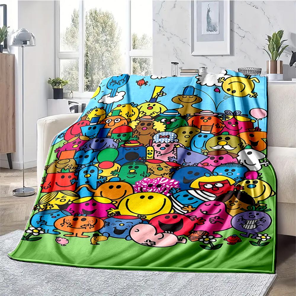 Mr. Men and Little Miss Theme Printed Blanket - Perfect for Couch, Bed, Travel & Outdoor Use | Machine Washable, Cozy & Durable.