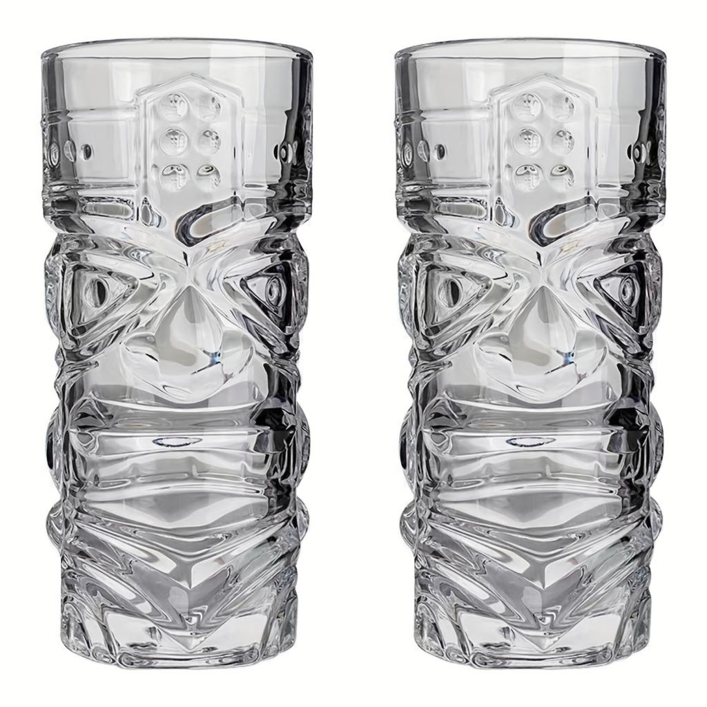 Glass Tiki Mug Ice Drink Glass Modern Bar Tiki Cooler Clear Tumblers for Exotic Cocktails, Mai Tais, And Tropical Island Drinks