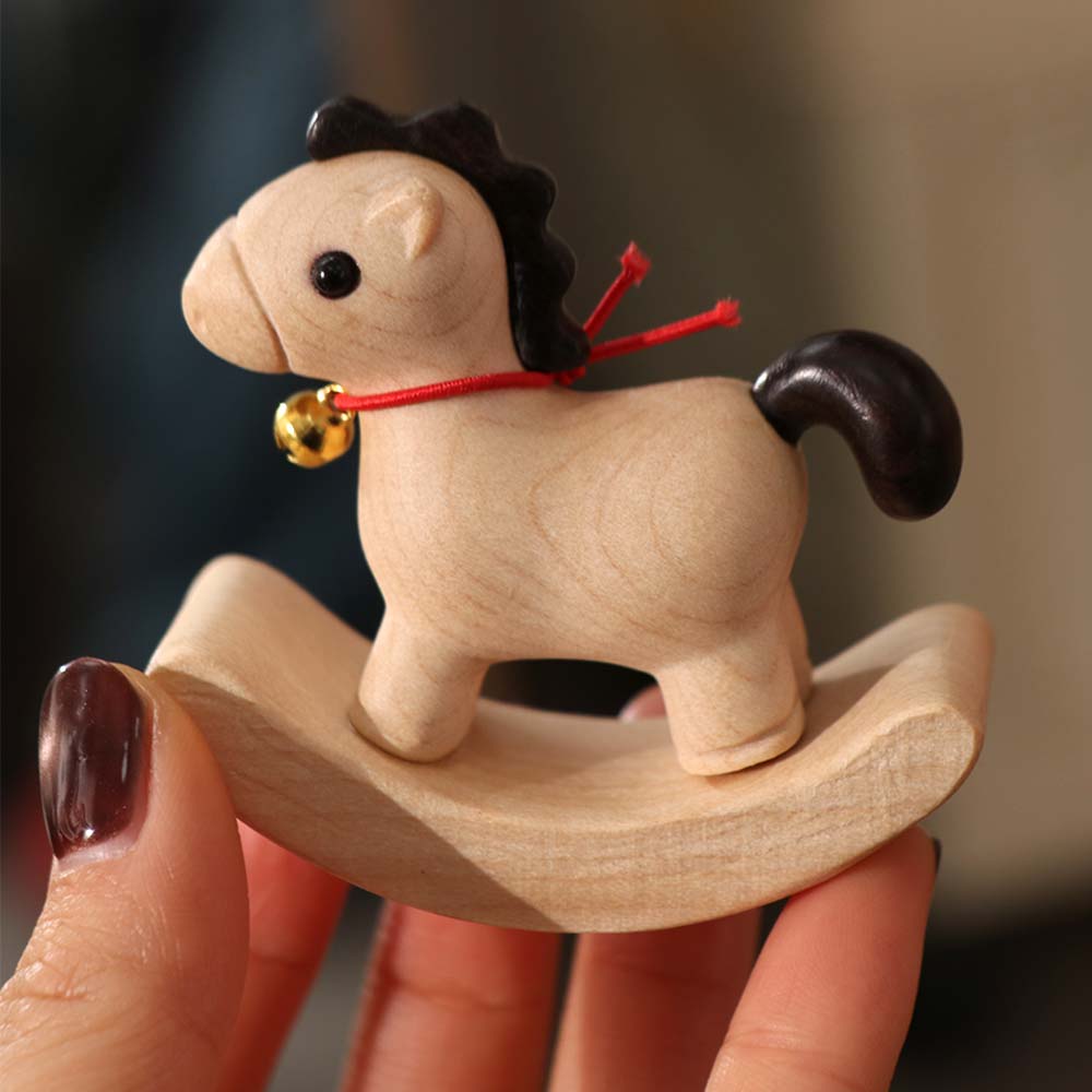 Wooden Material Wooden Rocking Horse Vintage Style Nordic Design Miniature Rocking Horse Miniature Size Carved Design