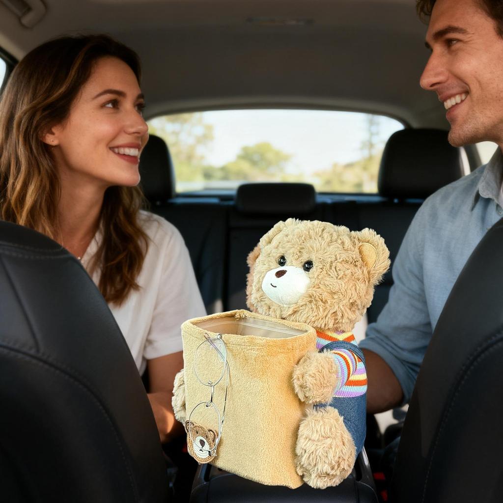 Cute Car Trash Can 2-in-1 Cute Plush Bear Multifunctional Automotive Organizer Truck Trash Can For Home Desk Table Bedside