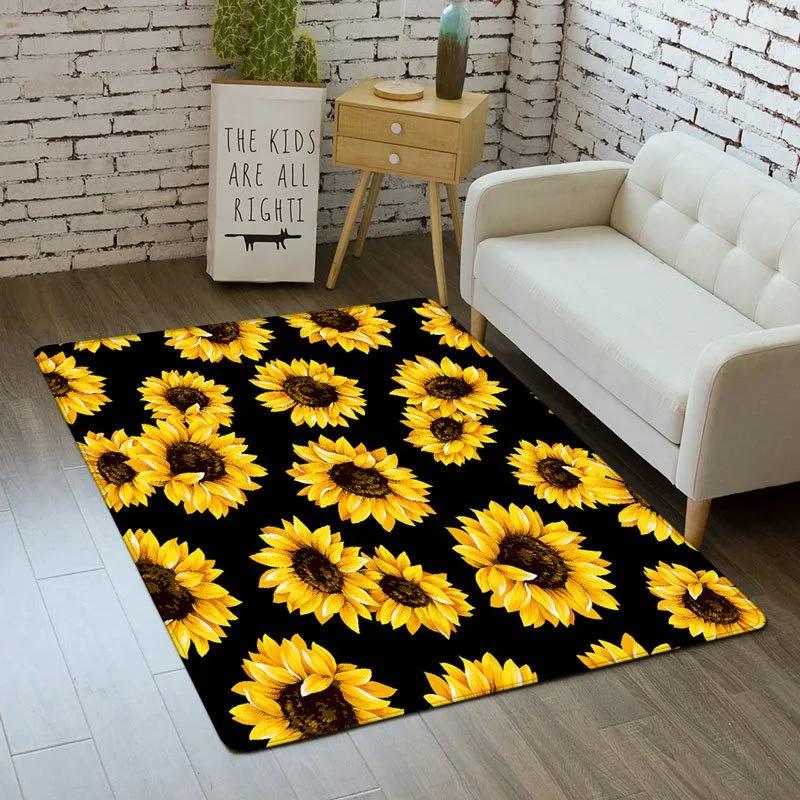 Sunflower Them Pattern Carpet for Living Room Bedroom Decor Home Sofa Coffee Table Area Rug Non Slip Hallway Washable Floor Mat