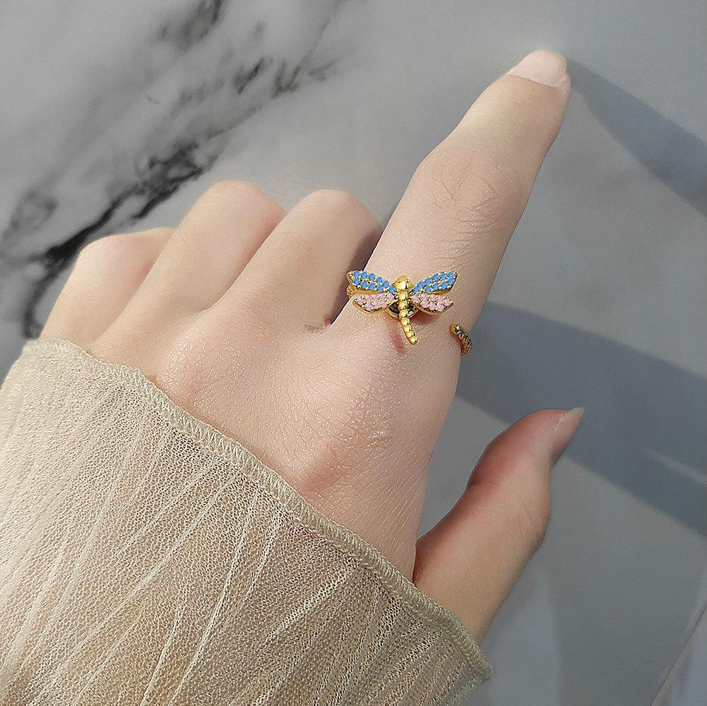 Dragonfly Adjustable Ring With Cubic Zirconia For Trendy Womens Jewelry Accessories
