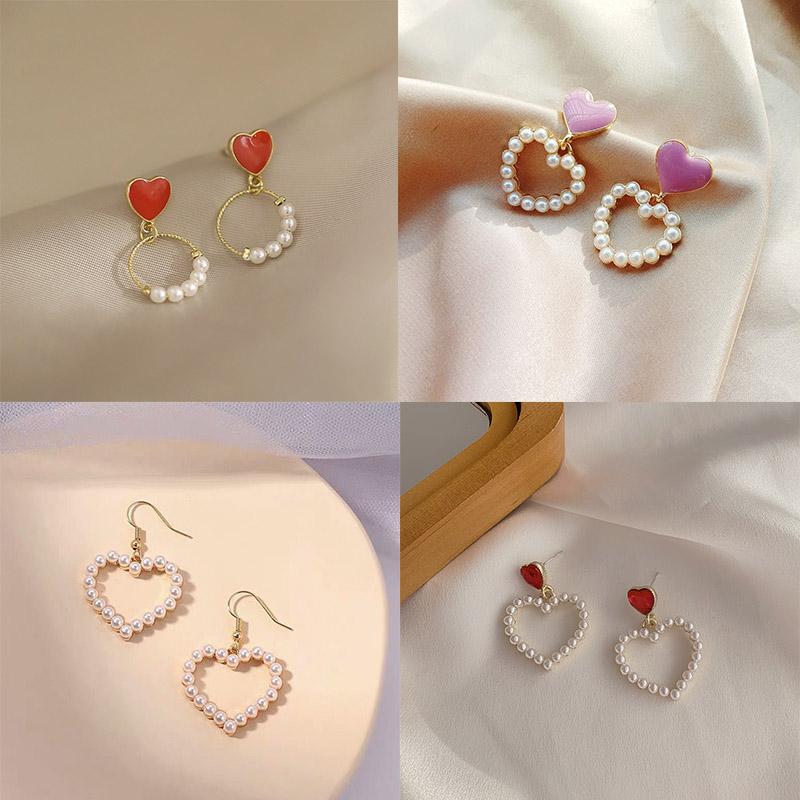 Imitation Pearl Earrings for Women Hollow Heart Pendants Korean Drop Earrings Personality Hanging Earrings Boucle Oreille Femme