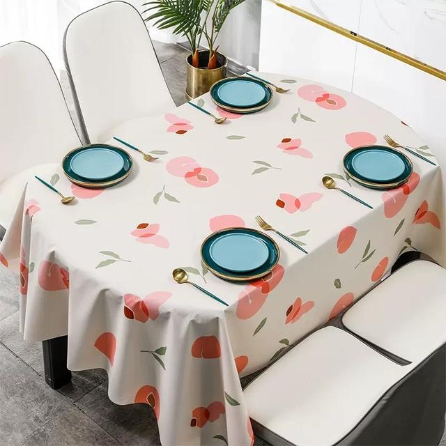 Fresh Flower Oval Pvc Table Cloths Plant Geometric Waterproof Oil -Proof Easy To Clean Coffee Dinning Tablecloth Decor