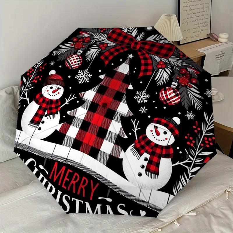 1 st snögubbe god jul Mönster Paraplydesign Automatiskt öppnings- och stängningsparaply, Högkvalitativt reseparaply, Lättviktigt och bärbart,