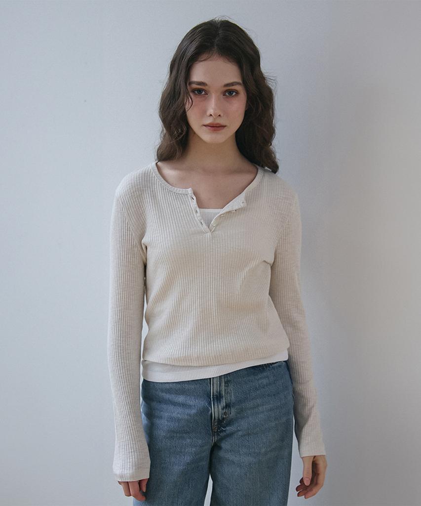 VEM.VER [2-Pack] Button Point Ribbed Long Sleeve T-Shirt_3 Colors