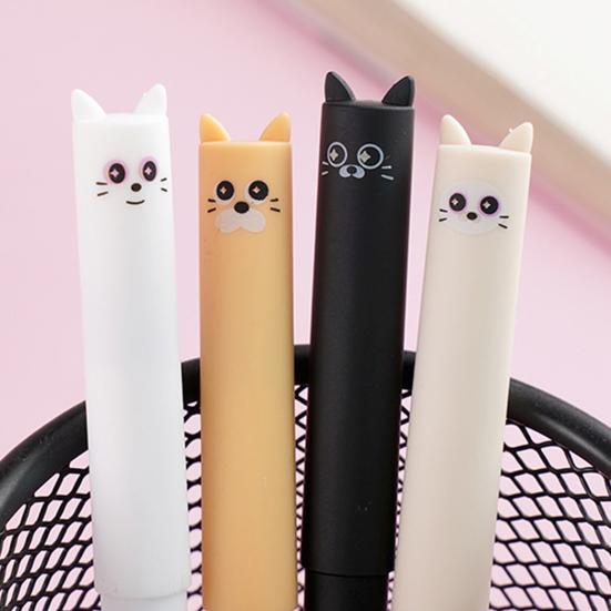 Yousheng 4Pcs Cute Cat Erasable Gel Pens 0.5mm Retractable Clip Pens with Eraser Tips Kawaii Cartoon Writing School Supplies