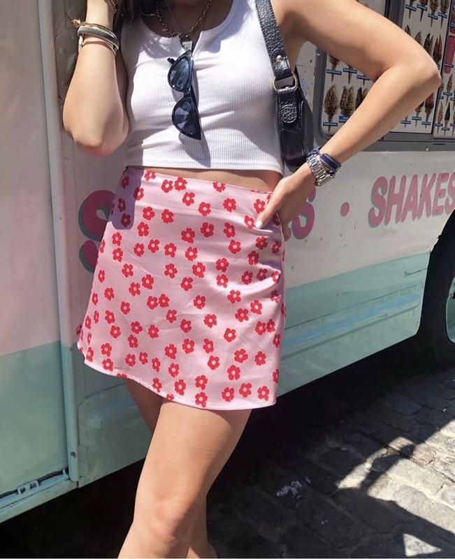 Fusta de damă SCIONE 2020 Fusta cu talie înaltă din satin cu imprimeu Fusta sexy cu flori în stil european american