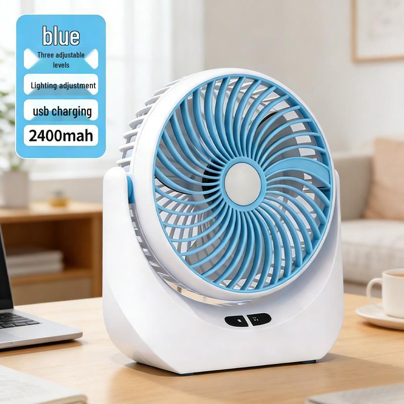 Ventilatore da scrivania portatile USB ricaricabile con luce, funzionamento silenzioso a 3 velocità per dormitori
