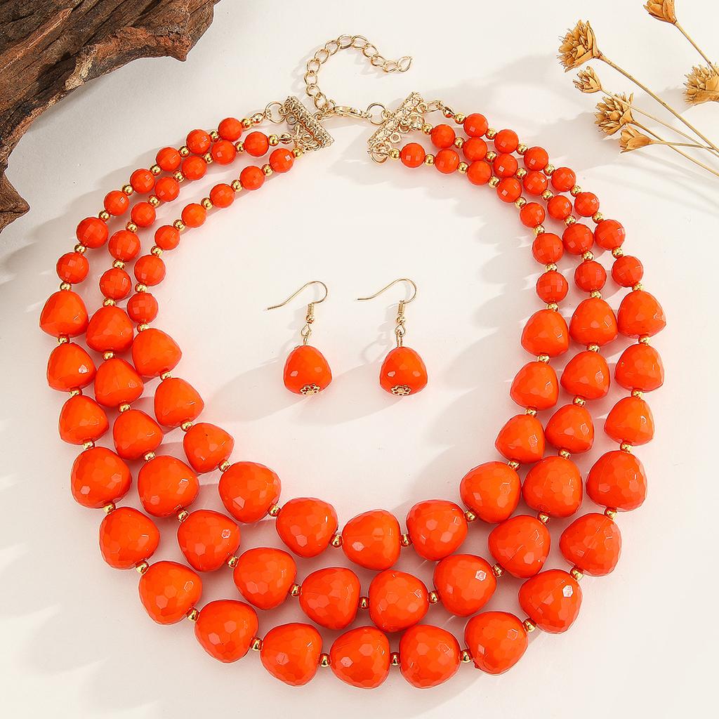 Neues Design Trendiger Modischer Mehrschichtiger Acrylperlen Handgefertigtes Perlenhalsketten-Ohrring-Set Damen Party Schmuck Zubehör