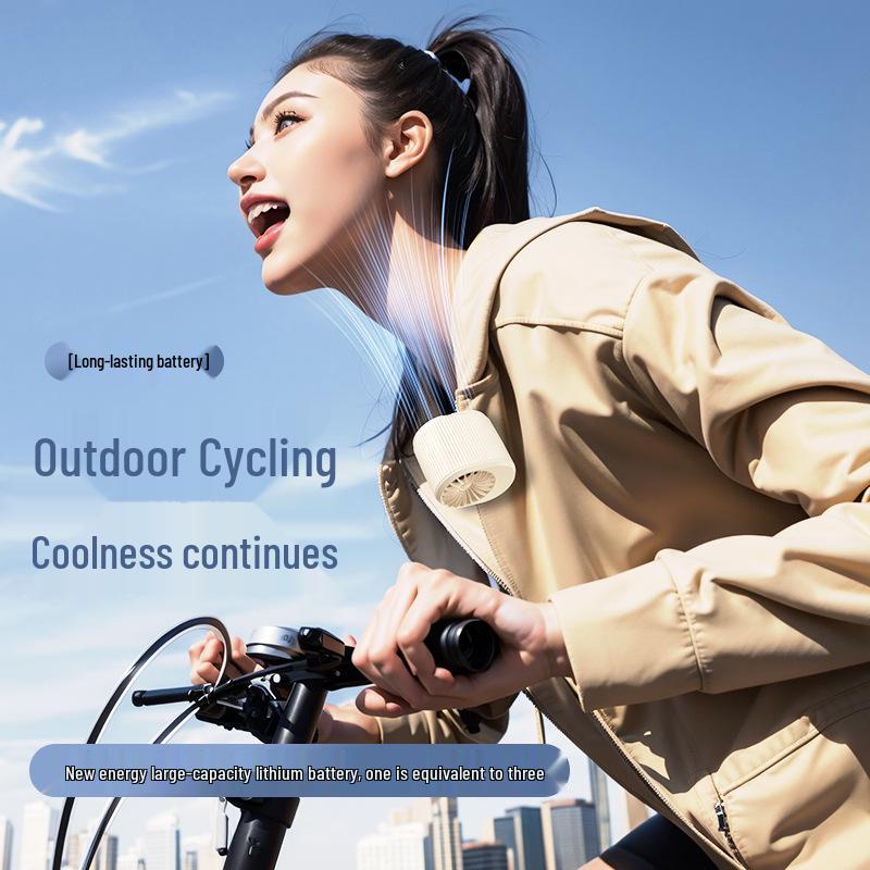 Portable Hanging Fan for Camping and Cycling - Long Battery Life, Heatstroke Prevention, Neck and Waist Wearable Design.