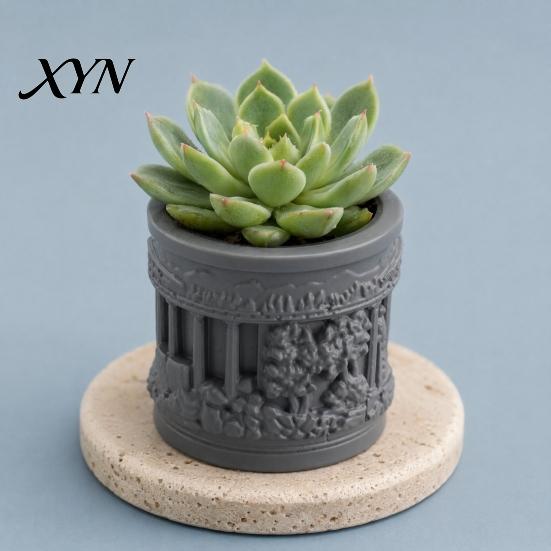 Removable Inner Basin Pot Mini Roman Column Planter, Vintage Embossed Flower Pot, Small Greek Split Tank Planter Pillar Shaped Plant Container