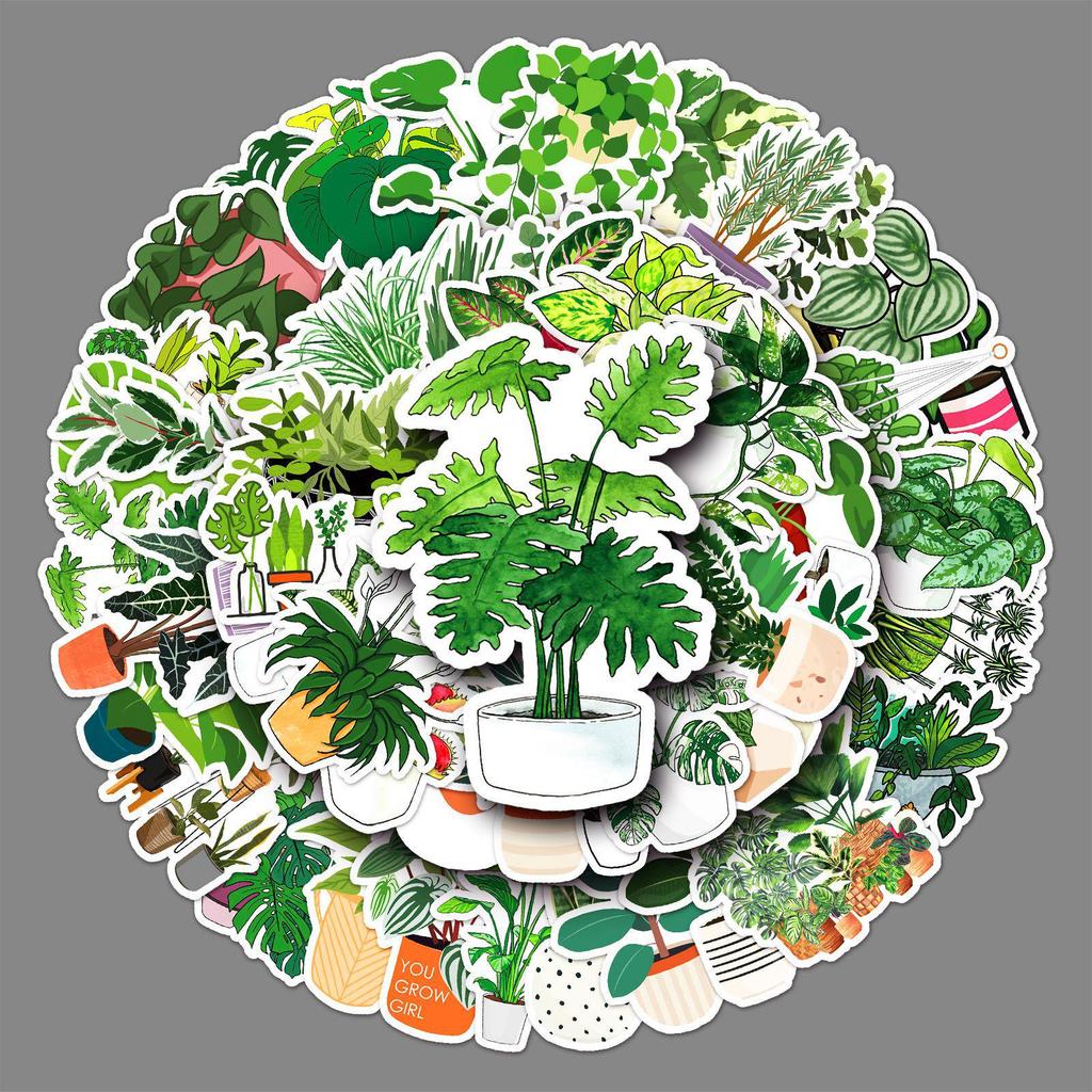 50 Cartoon Green Plant Graffiti Stickers: Creative DIY Waterproof Set for Skateboards, Phones, and Suitcases