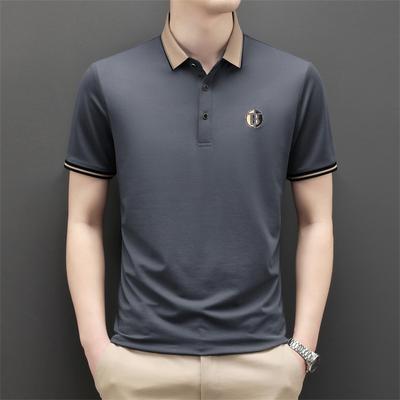 Summer Men's Solid Color T-shirt Middle-Aged Lightweight Breathable Short Sleeve Lapel Fashion Korean Polo Shirt