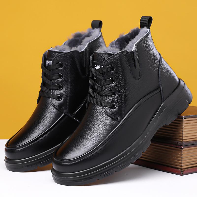 Men's Lightweight Comfortable Cold Warm Padded Snow Boots Non-slip Wear Outdoor Leisure Sports Cotton Boots Leather Shoes