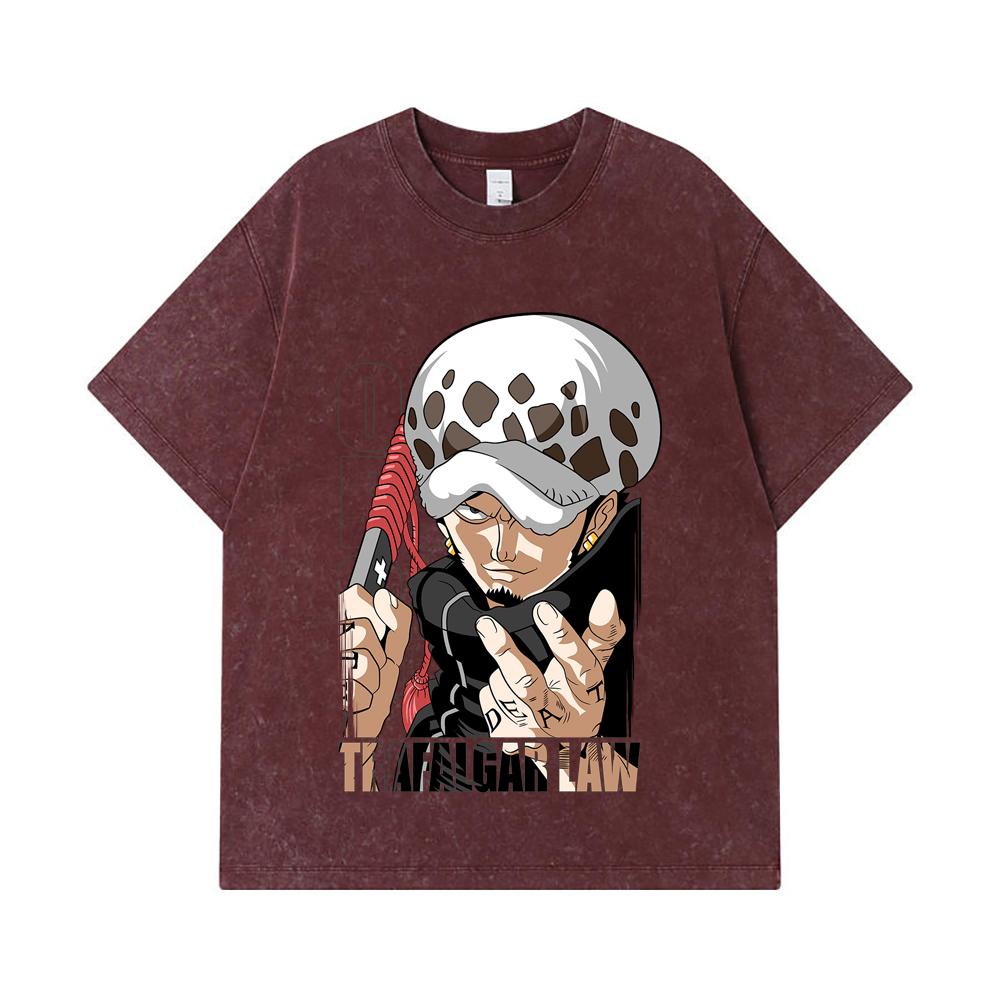 275 GSM Washed T-shirts 100% Cotton One Piece V63 Law Print Unisex Heavy Cotton T Shirt