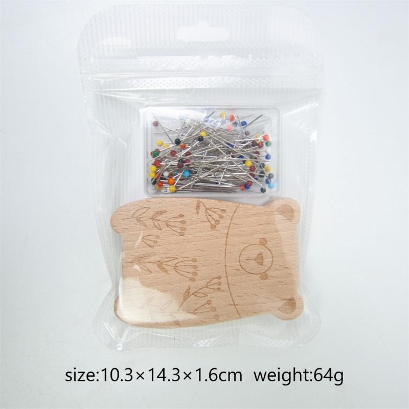 Magnetic Needle Pin Holder with 100Pcs Quilting Positioning Pin Wood Pin Cushion with 38mm Dressmaking Pin for Sewing