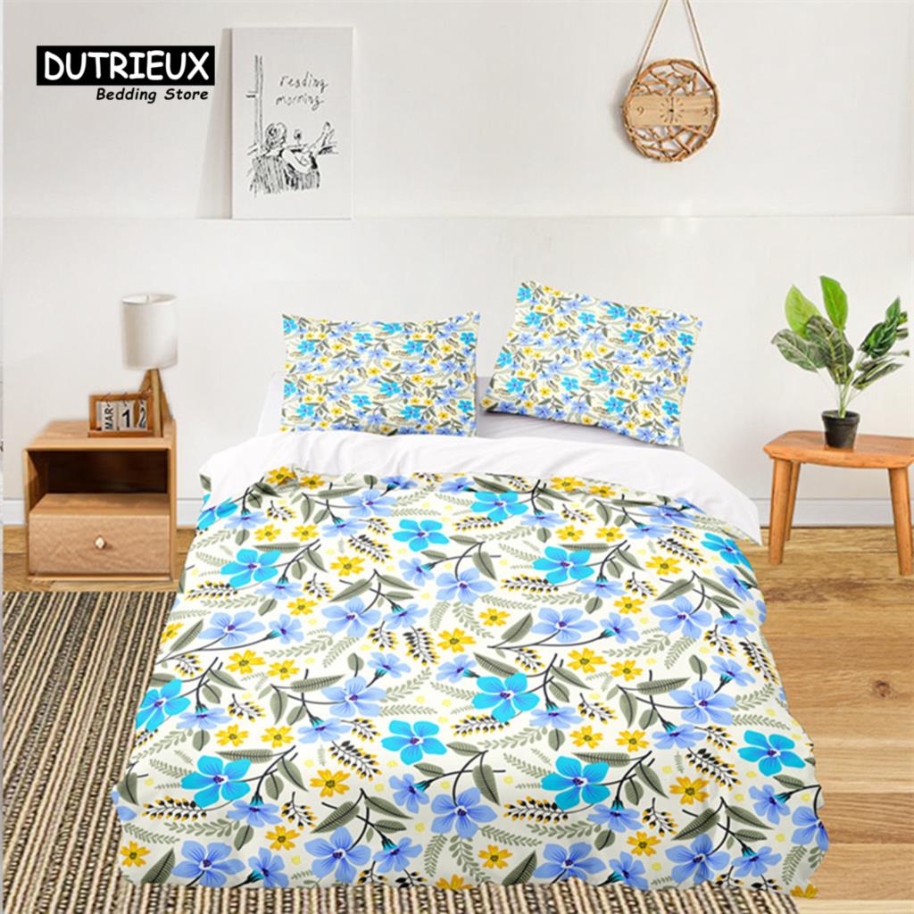 Soft Floral Bedding Set For Kids Girls Adults Leaves Flowers Branch Print Duvet Cover Set Quilt Cover Pillowcases Bedroom Decor